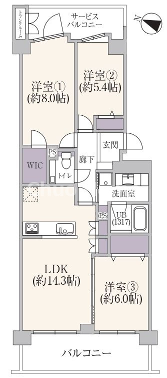 デュークコート小岩の間取り|５階部分・南西向き・両面バルコニーにつき日当たり・通風・眺望良好。新規リノベーション施工が完了いたしましたのでいつでも内覧が可能です。安心のアフターサービス保証付きですのでご購入後も安心して暮らせます
