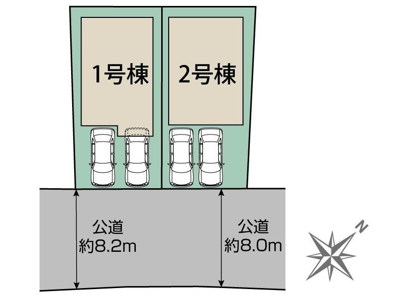 【同施工物件ご案内可能】知多市八幡字曽山　全2棟の区画図|全体区画数｜全2棟
◆駐車2台可能！(但し、車種による)
◎まずは、お気軽にお問い合わせください。現地を案内しながら周辺環境も見て頂けます。