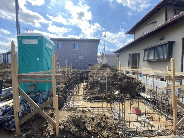 取手市新町第14　新築戸建　1号棟の外観|現在基礎工事中！着々と形になっていく様子を見学することもできます♪