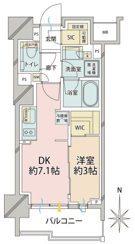 ■1DK、専有面積：31.57平米、バルコニー面積：5.23平米