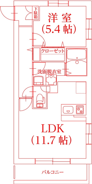 藤沢市城南３丁目の賃貸マンションの間取り|洗面台とトイレが別の空間になります♪