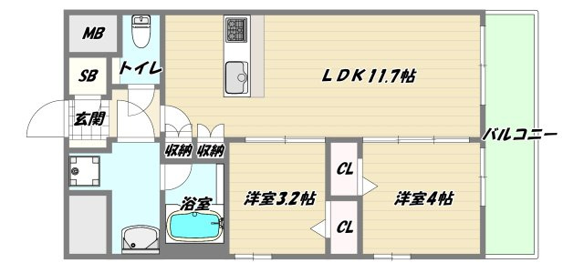大阪市淀川区木川東４丁目の賃貸マンションの間取り
