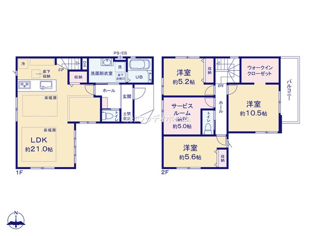 越谷市大沢18期　新築一戸建ての間取り