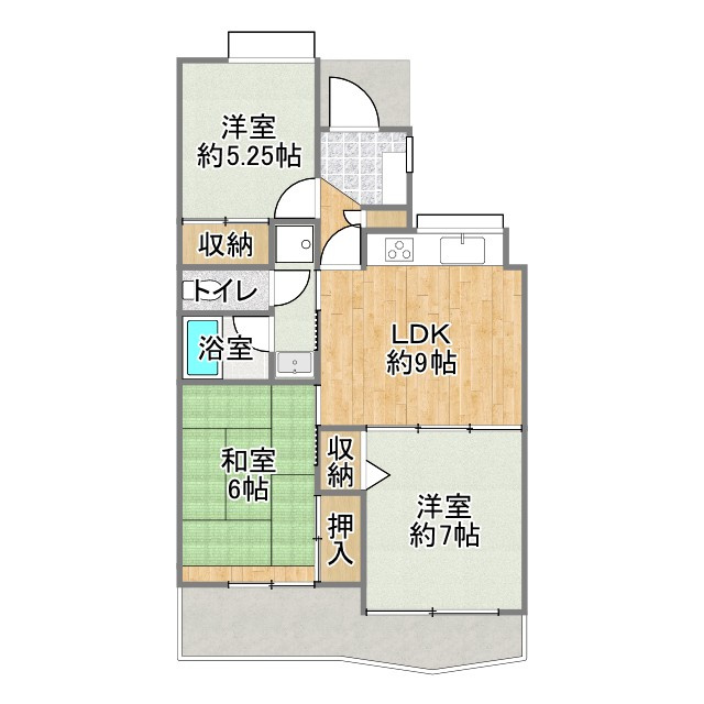 ダイカンプラザスポーツメント　中央区龍禅寺町の間取り|使い勝手のよい3LDK。
