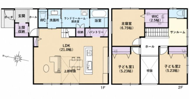 安佐南区伴東2丁目の間取り|３LDK+サンルーム　土地面積144.98㎡　建物面積105.98㎡