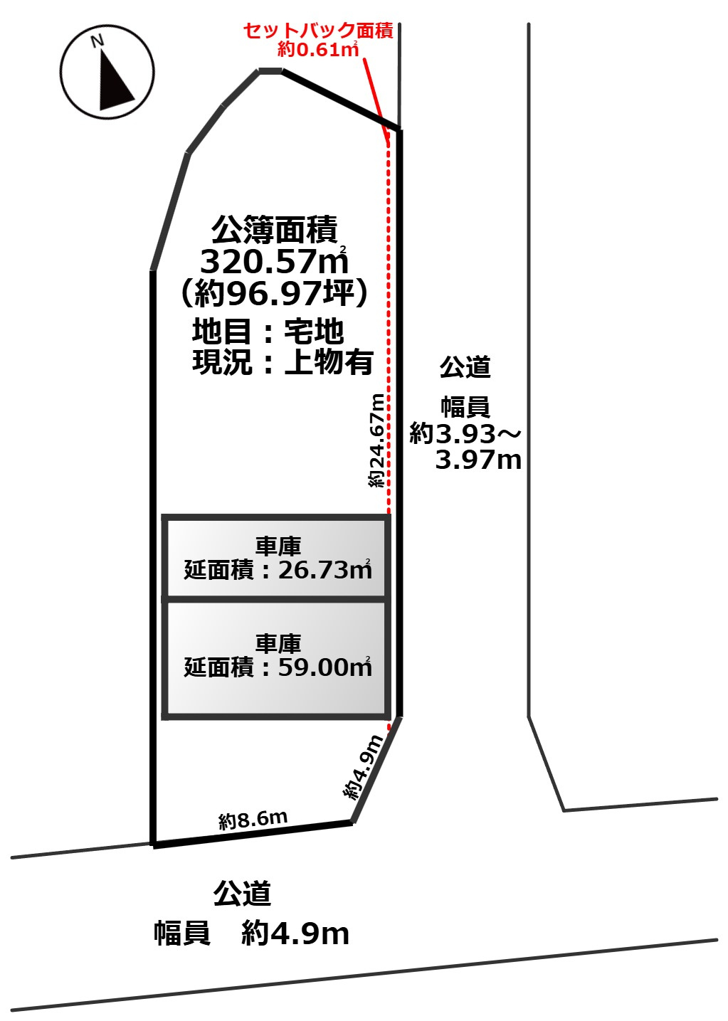 敦賀市山泉96坪車庫付き売地の土地図