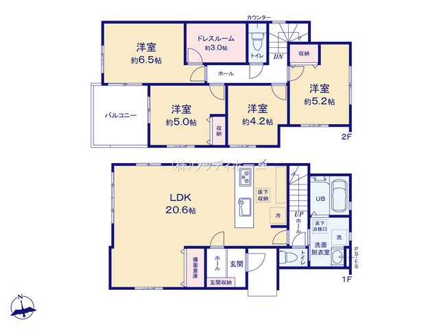 春日部市備後東20期　新築一戸建ての間取り