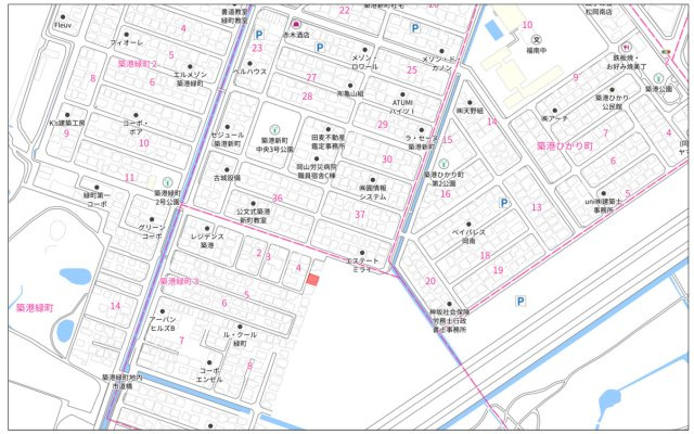 岡山市南区築港緑町　古屋付き土地の地図