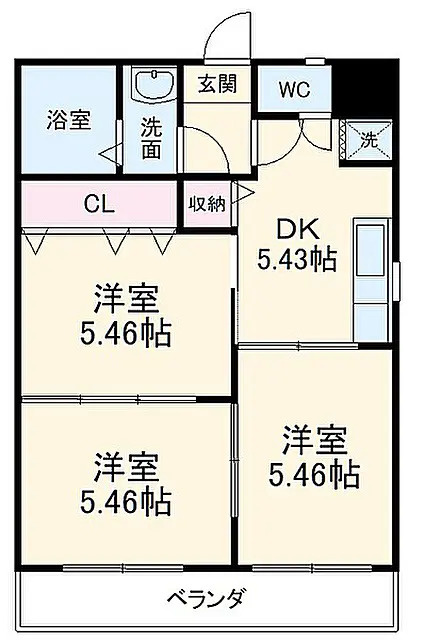 岡崎市井ノ口新町（ラフィーネ）の間取り|3DK　１階