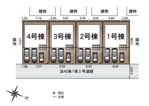 厚木市林3丁目　新築戸建　全4棟1号棟の区画図