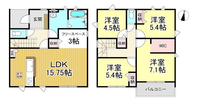 半田市東洋町3丁目　全1棟の間取り|4LDK+フリースペース+WIC♪