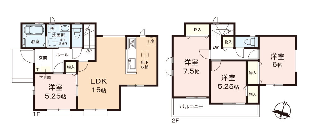 富士見市水谷東３丁目の新築一戸建の間取り|４LDKと部屋数豊富な間取りで趣味の部屋や在宅勤務などにも◎！