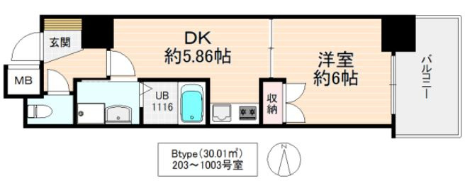 東大阪市西堤西の賃貸マンションの間取り