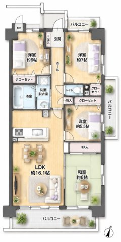 【間取り】 | アーサー春日パークヒルズ☆仲介手数料無料☆ | ※本図に表示されている家具・家電・照明・インテリア・観葉植物等は、AIによる配置イメージです。実際には設置されておらず、売買対象にも含まれません。図面と現況が相違する場合は、現況を優先いたします。