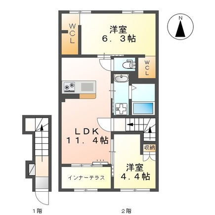 熊本市東区花立３丁目のアパートの間取り