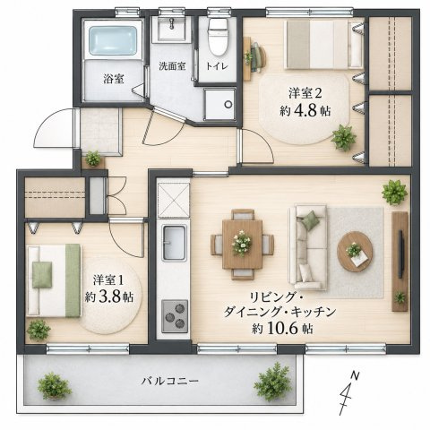 【間取り】 | 麻生台団地1号棟　ペット飼育可/南東向きバルコニー