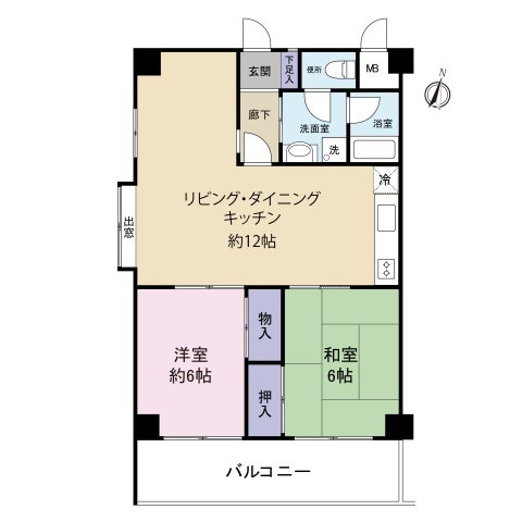 2LDK：専有面積59.07㎡、バルコニー面積9.60㎡。