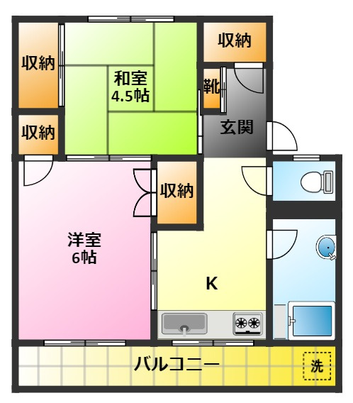 パークサイドの間取り|南向きで陽当たりの良いお部屋です♪