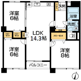 香枦園シーサイドヴィラの間取り|南向き陽当たり良好で明るい室内♪