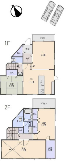 西宮市苦楽園四番町　中古戸建の間取り|並列駐車2台可能！