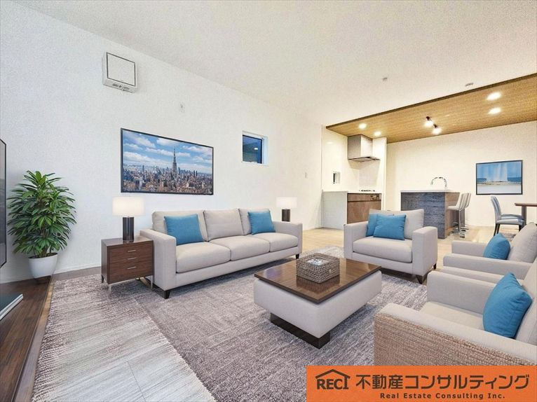 神戸市灘区高尾通1丁目　新築戸建　2号棟の居間・リビング|夏は涼しく冬は暖かく暮らせる複層ガラス！