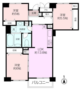 南向きの3LDK。室内はリノベーション済でのお引き渡し