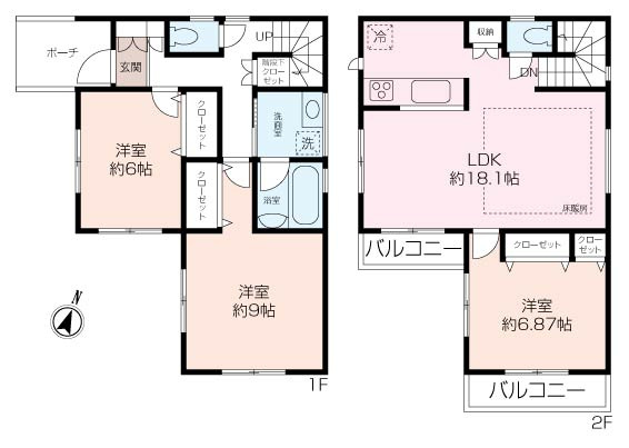 【2階リビング×18帖のLDK】富岡西4丁目新築戸建 A号棟の画像