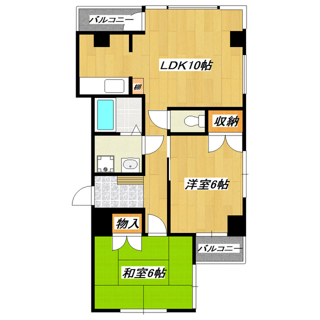 富士ビルの間取り|人気の２ＬＤＫの間取りです。角部屋です。