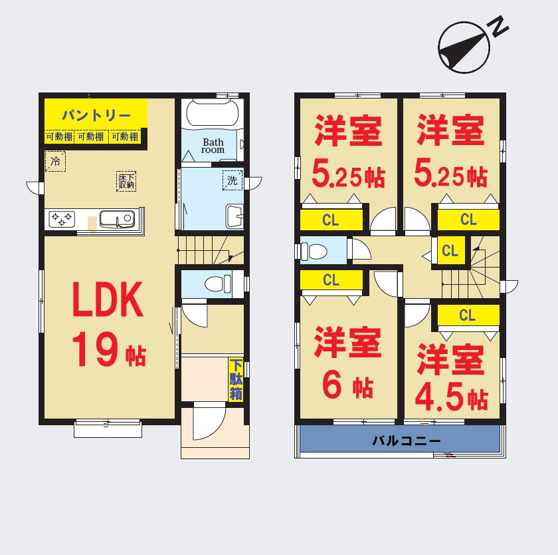 【間取り】 | 印西市高花B号棟 | 4ＬＤK　即日のご案内も対応致します。