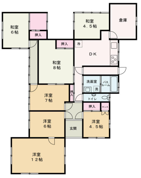 加古郡稲美町加古　中古戸建の間取り|平屋　7DKです。