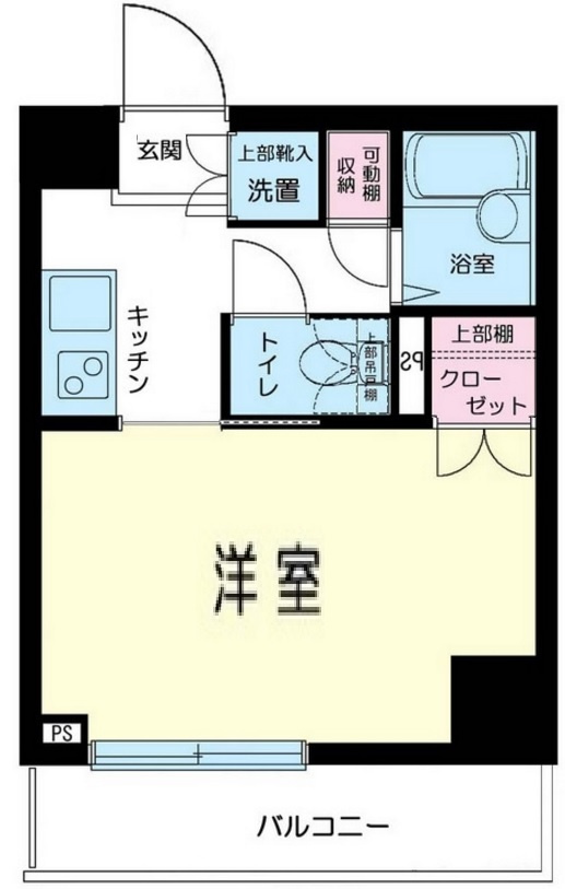 ルーブル池上参番館の間取り|南西向き洋室6.5帖の1Kバストイレ別