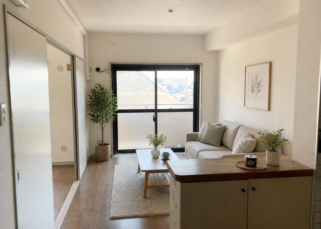【居間・リビング】 | ライオンズマンション相模原南台 | 南東向きの角住戸につき陽当たり・通風ともに良好な居間空間です。専有面積49.20平米の2DKの間取りで、室内は全居室フローリング仕様となっております。快適なリビングスペースとしてご利用いただけます。