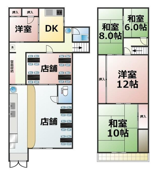 中川西１丁目住宅付き店舗戸建ての間取り