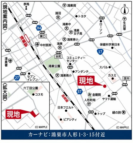 仲介手数料無料　鴻巣市筑波２丁目9-11　新築戸建　全３棟の地図|鴻巣市筑波２丁目9-11付近