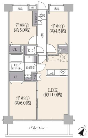 ワコーレ堀切菖蒲園Ⅱの間取り|使い勝手の良い3LDKの間取り設計。専有面積52.27㎡、バルコニー面積7.84㎡の空間には効率的な生活動線と豊富な収納を確保しています。新規フルリノベーション済で快適な新生活を始められます。
