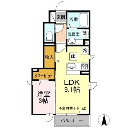 グランディア国立　B棟の間取り