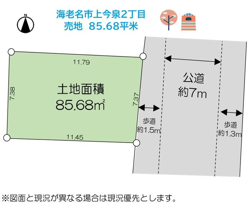 海老名市上今泉２丁目　売地　85.68平米の土地図|＼3路線（小田急・相鉄・JR相模線）「海老名駅」まで徒歩圏／
ららぽーと海老名まで車で5分！