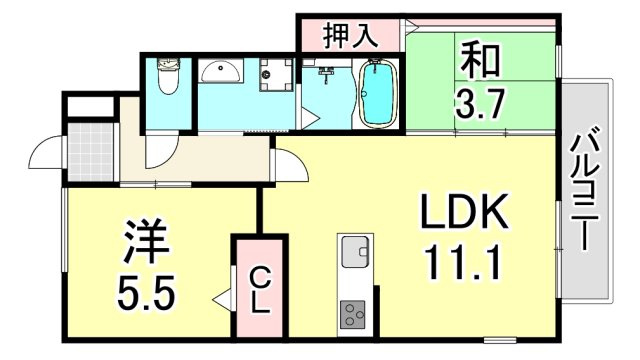 尼崎市田能３丁目のアパートの間取り
