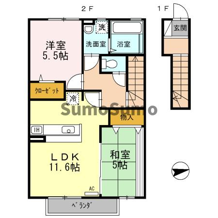 尼崎市田能３丁目のアパートの間取り