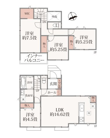 筑紫野市二日市北4丁目第1-4棟（A号棟）の間取り|全居室収納付きで便利です。