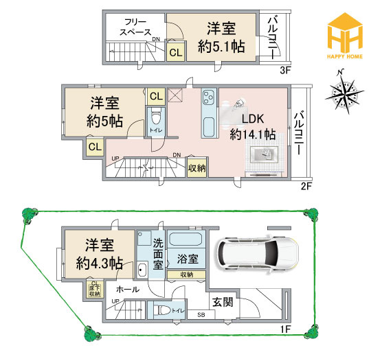 ハートフルタウン南ひばりガ丘3丁目新築一戸建て│3LDK+駐車1台可の間取り|※現況と図面が異なる場合現況を優先いたします。