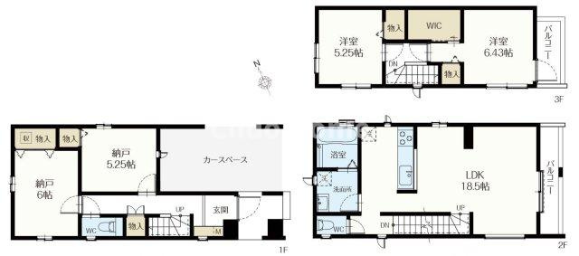 江戸川区船堀2丁目新築分譲住宅の間取り|南東道路につきまして日当たり・通風良好。4部屋＋ウォークインクローゼット＋カースペース。