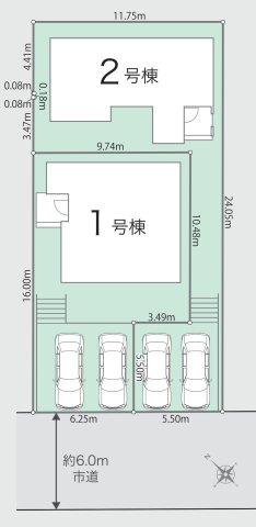 厚木市鳶尾5丁目 の区画図|全棟車並列2台駐車可能！