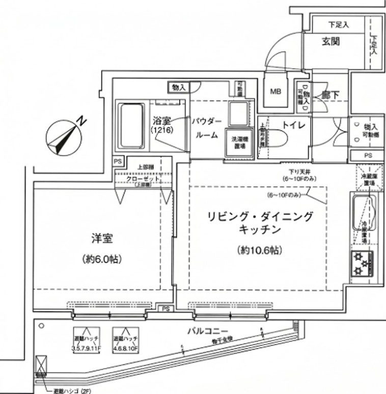 中央区日本橋中洲の賃貸マンションの間取り