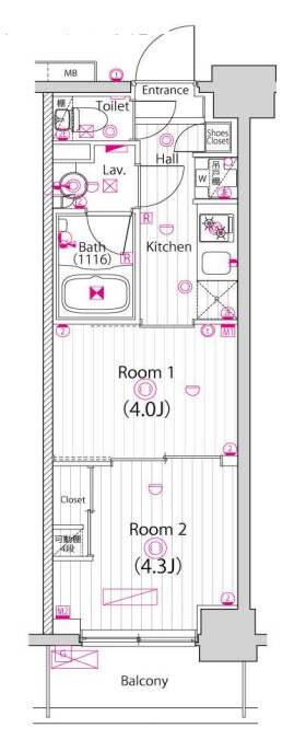 ガーラ雑色グランドステージの間取り|1DKお探しの方にも！2K　縦並びの2Kテレワークの方や
食事スペースと寝室を分けたい方！ソファーを置きたい方にも！
