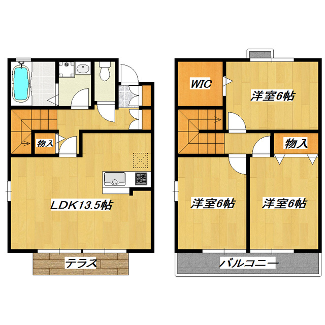 Ｒｅｖｅｕｒ本一色Ｃ棟の間取り|オールフローリングの3LDK