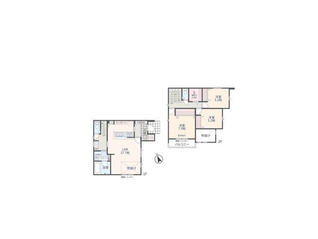 【間取り】 | 下九沢新築戸建 | 3つの居室とLDKに納戸（サービスルーム）を加えた3SLDKの新築戸建。季節物や大きな荷物もすっきり収まります。な素材と落ち着いた色合いでまとめた内装が、家族の時間を豊かにします。