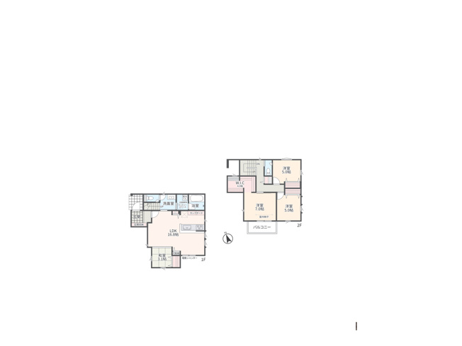 【間取り】 | 下九沢新築戸建 | 4つの居室とゆとりあるLDKを備えた4LDKの新築戸建。子育て世帯にうれしい、個室と団らんの場がそろう間取りです。重厚感のある外観と洗練された内装で、品格ある暮らしを叶えます。ぜひ現地でご覧ください。