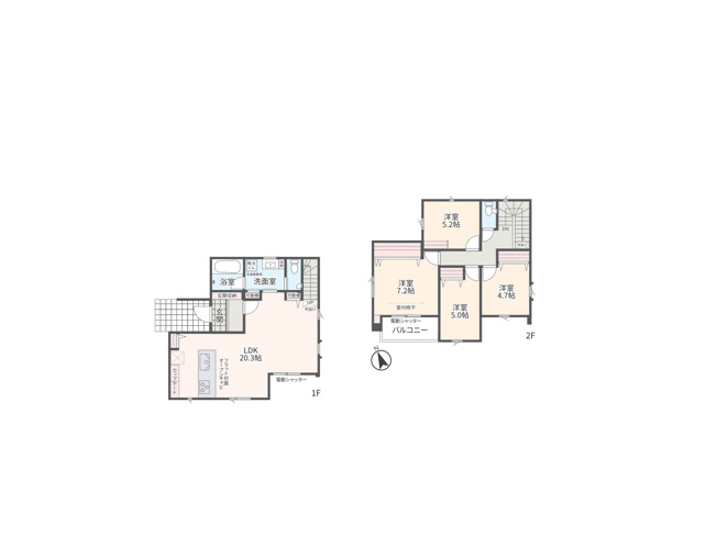 【間取り】 | 下九沢新築戸建 | 4つの居室とゆとりあるLDKを備えた4LDKの新築戸建。子育て世帯にうれしい、個室と団らんの場がそろう間取りです。木のぬくもりに包まれたリビングが、家族の会話と笑顔を育みます。ぜひ現地でご覧ください。
