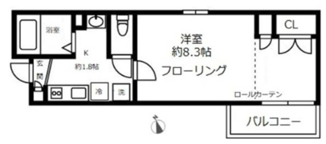 【間取り】 | テルトルルージュⅢ | 一人暮らしにぴったりの1Kの間取りです！